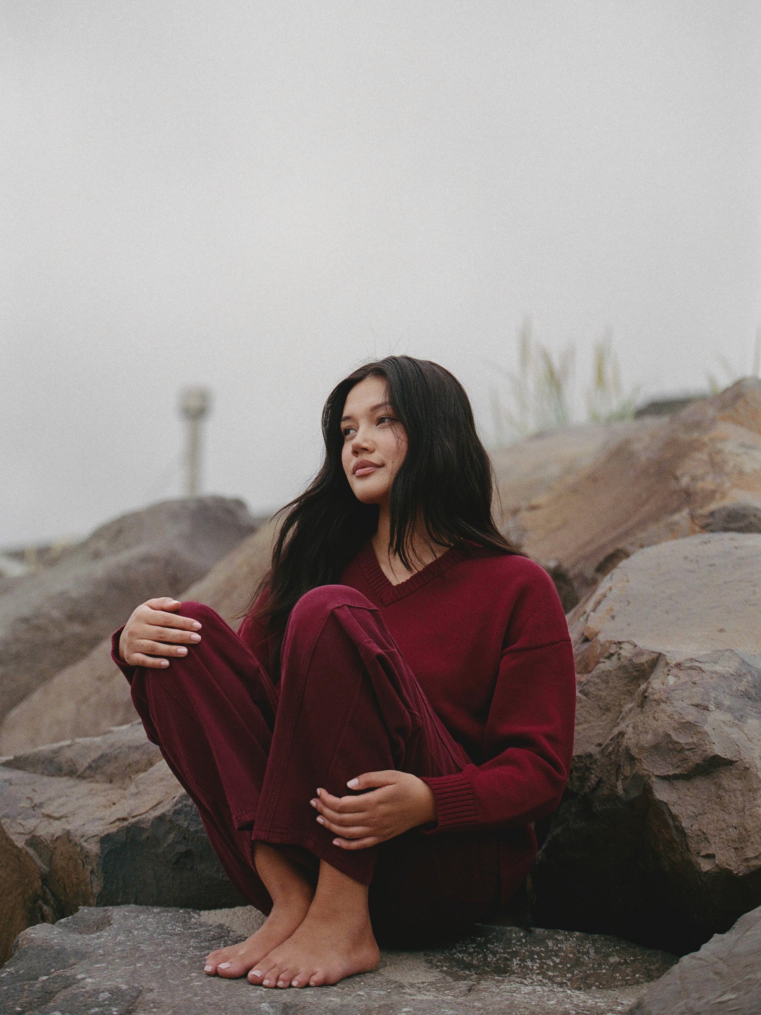 SET X PARKE COTTON V-NECK SWEATER - RHUBARB - Image 2