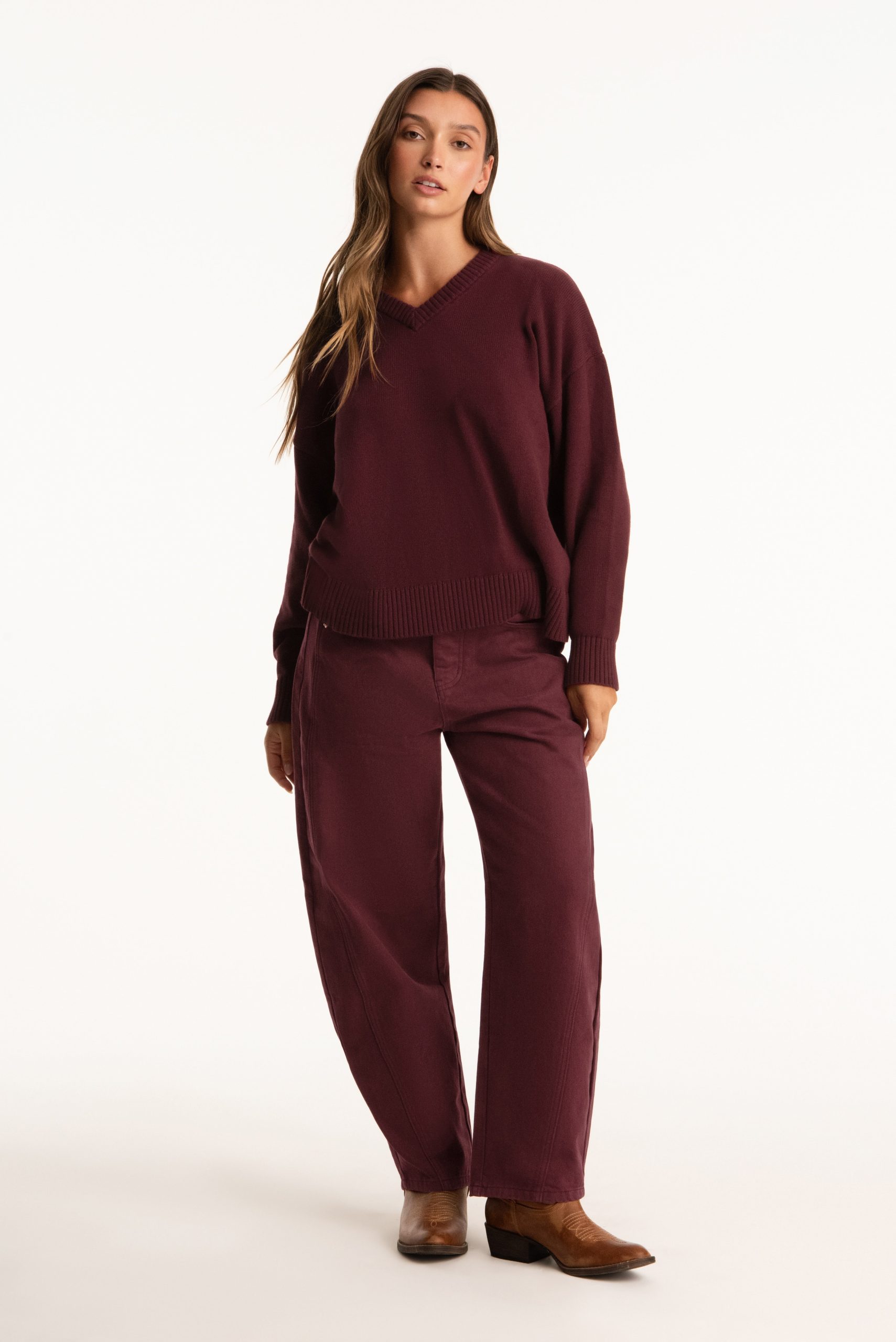 SET X PARKE COTTON V-NECK SWEATER - RHUBARB - Image 3