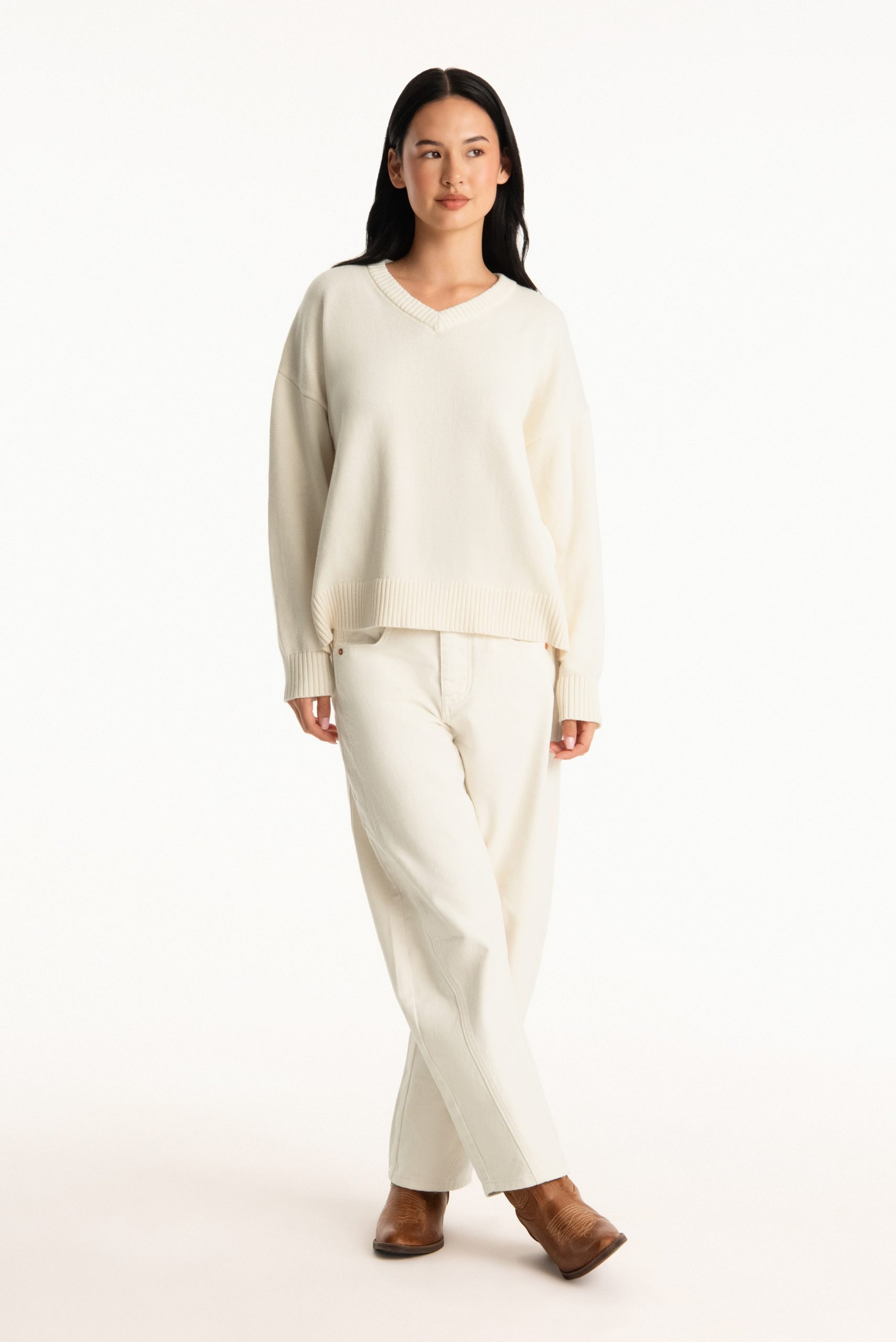 SET X PARKE COTTON V-NECK SWEATER - CREAM - Image 3