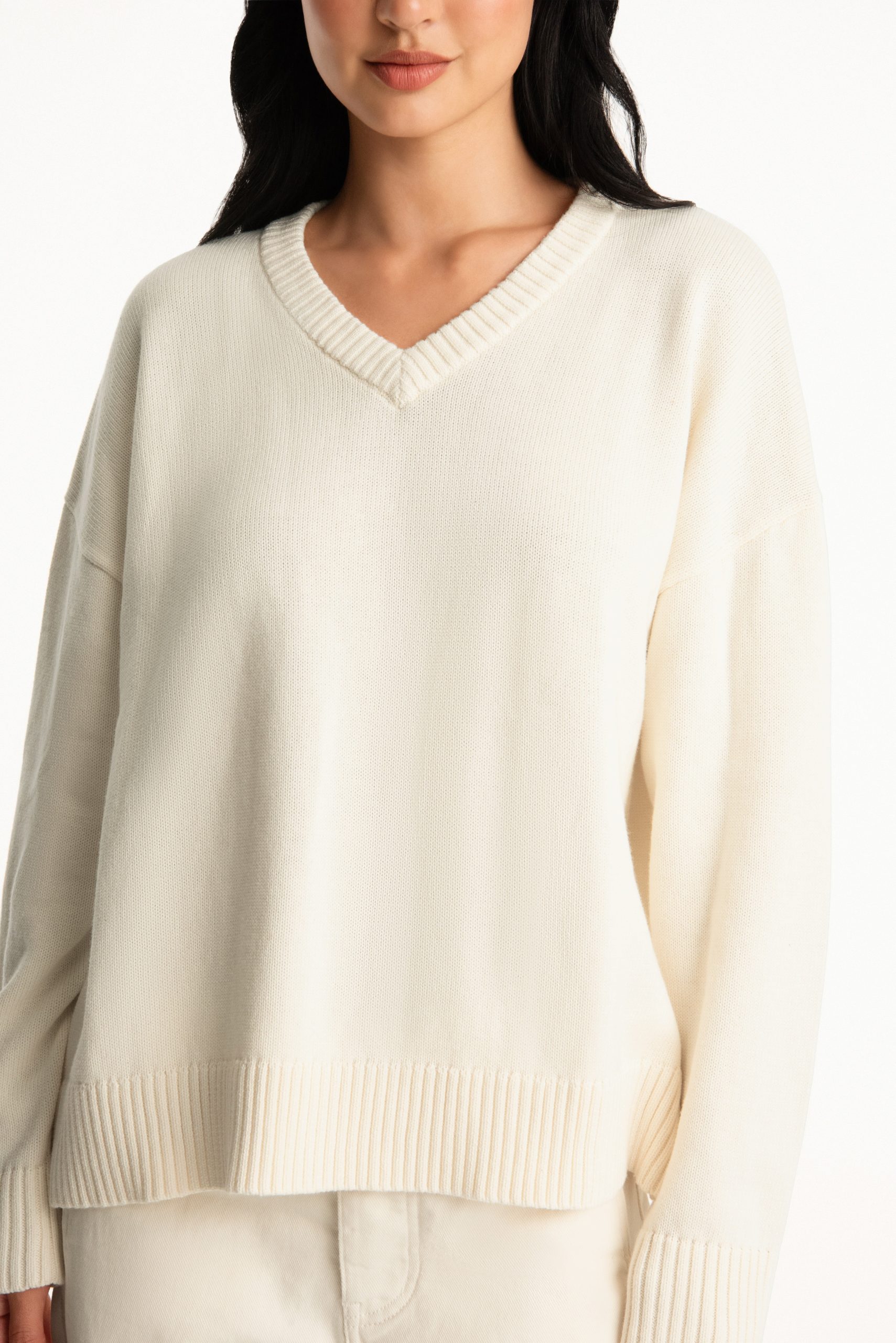 SET X PARKE COTTON V-NECK SWEATER - CREAM - Image 4