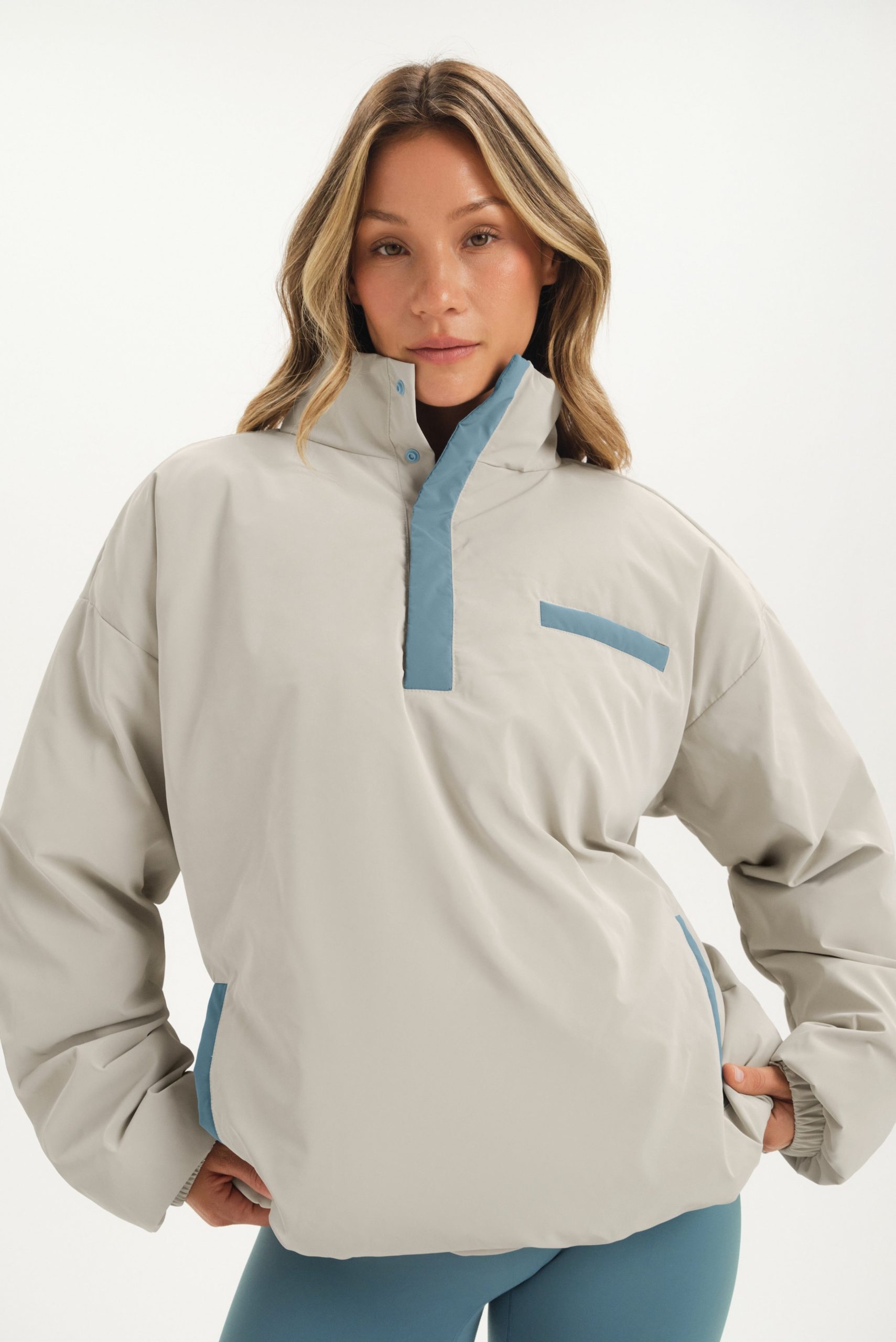 NYLON PUFF QUARTER SNAP JACKET - GLISTEN