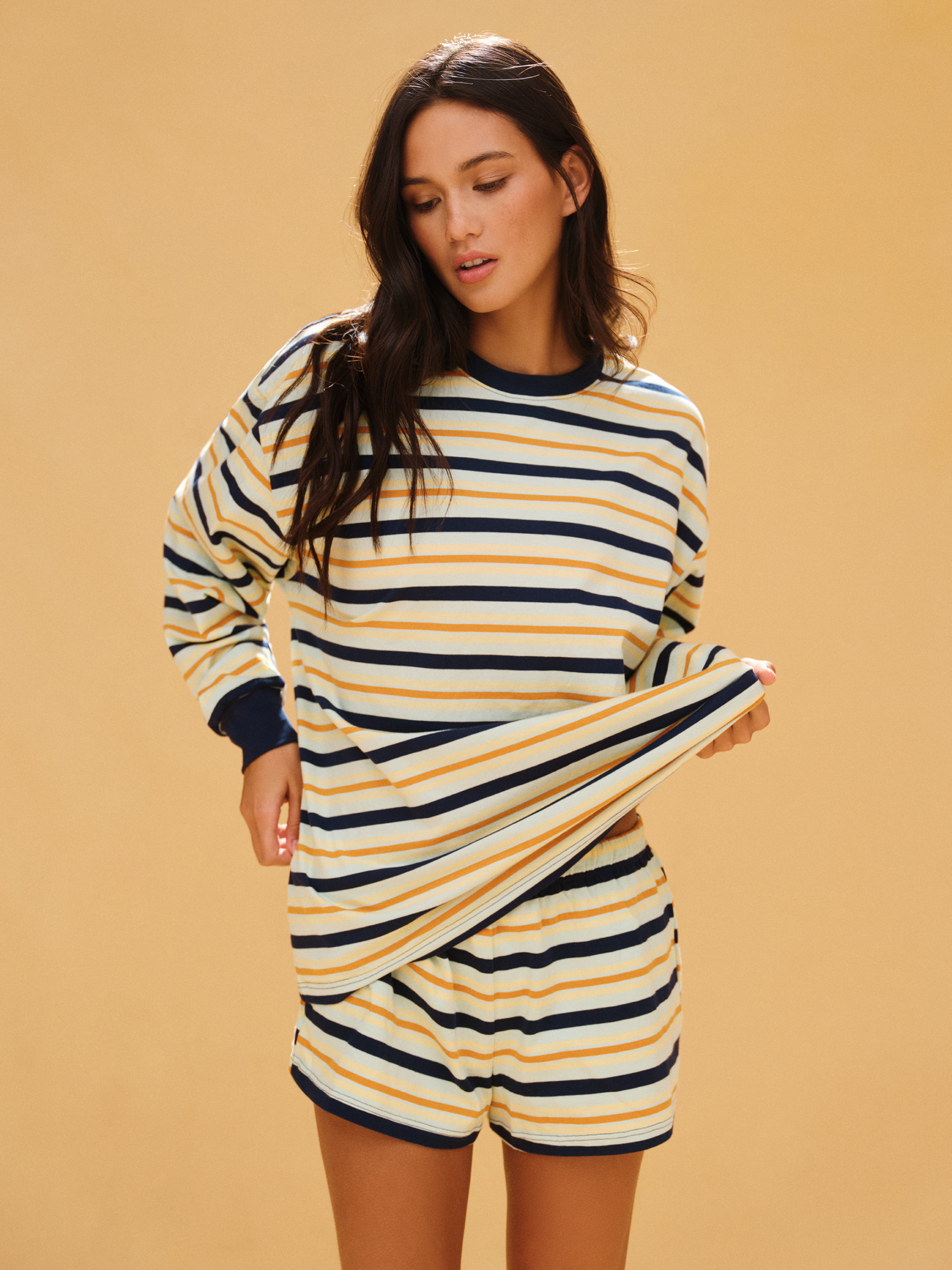 CLASSIC COTTON DAILY STRIPE CUFFED LONG SLEEVE - ZEST