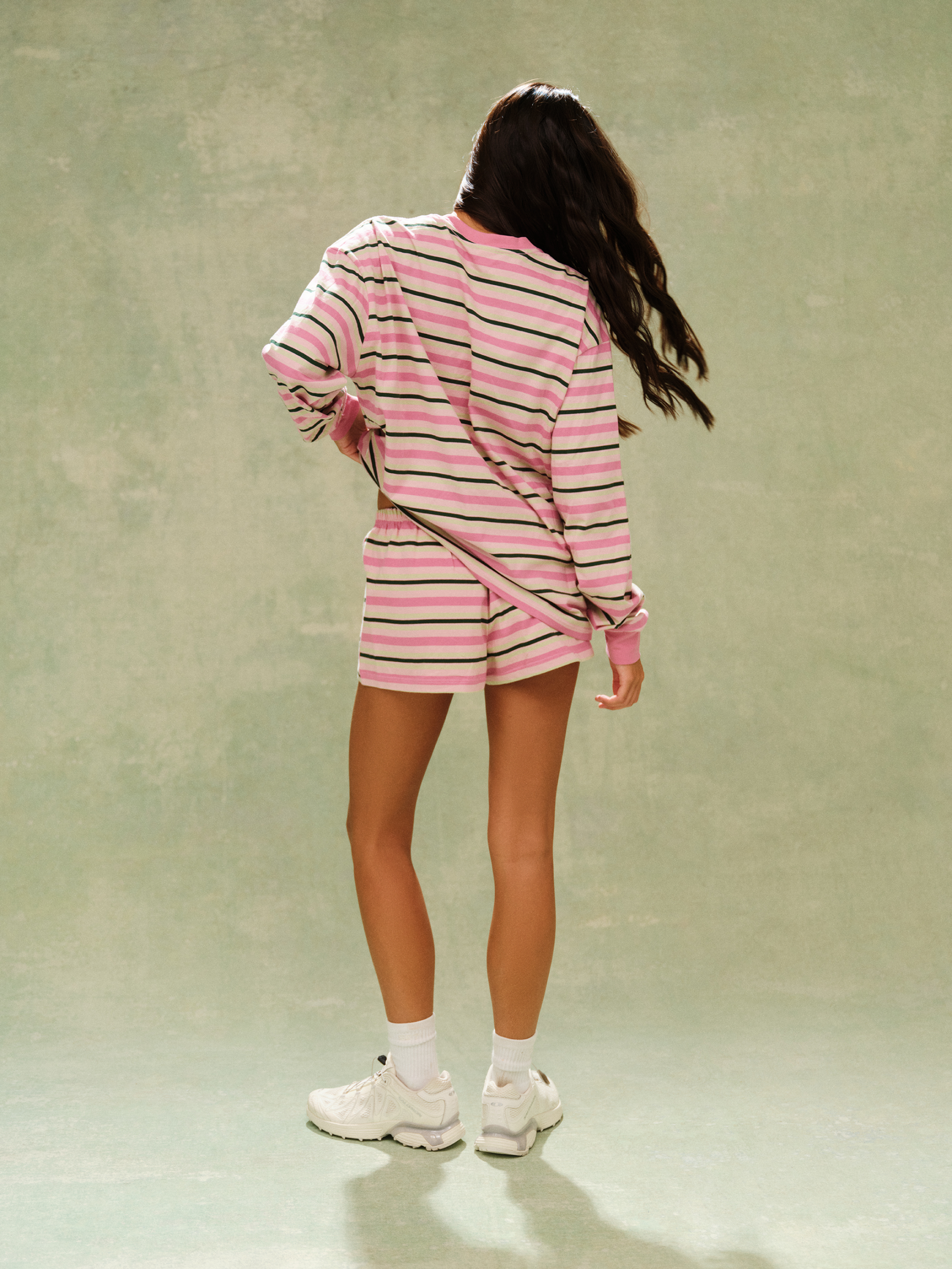 CLASSIC COTTON DAILY STRIPE CUFFED LONG SLEEVE - PINK LEMONADE - Image 3