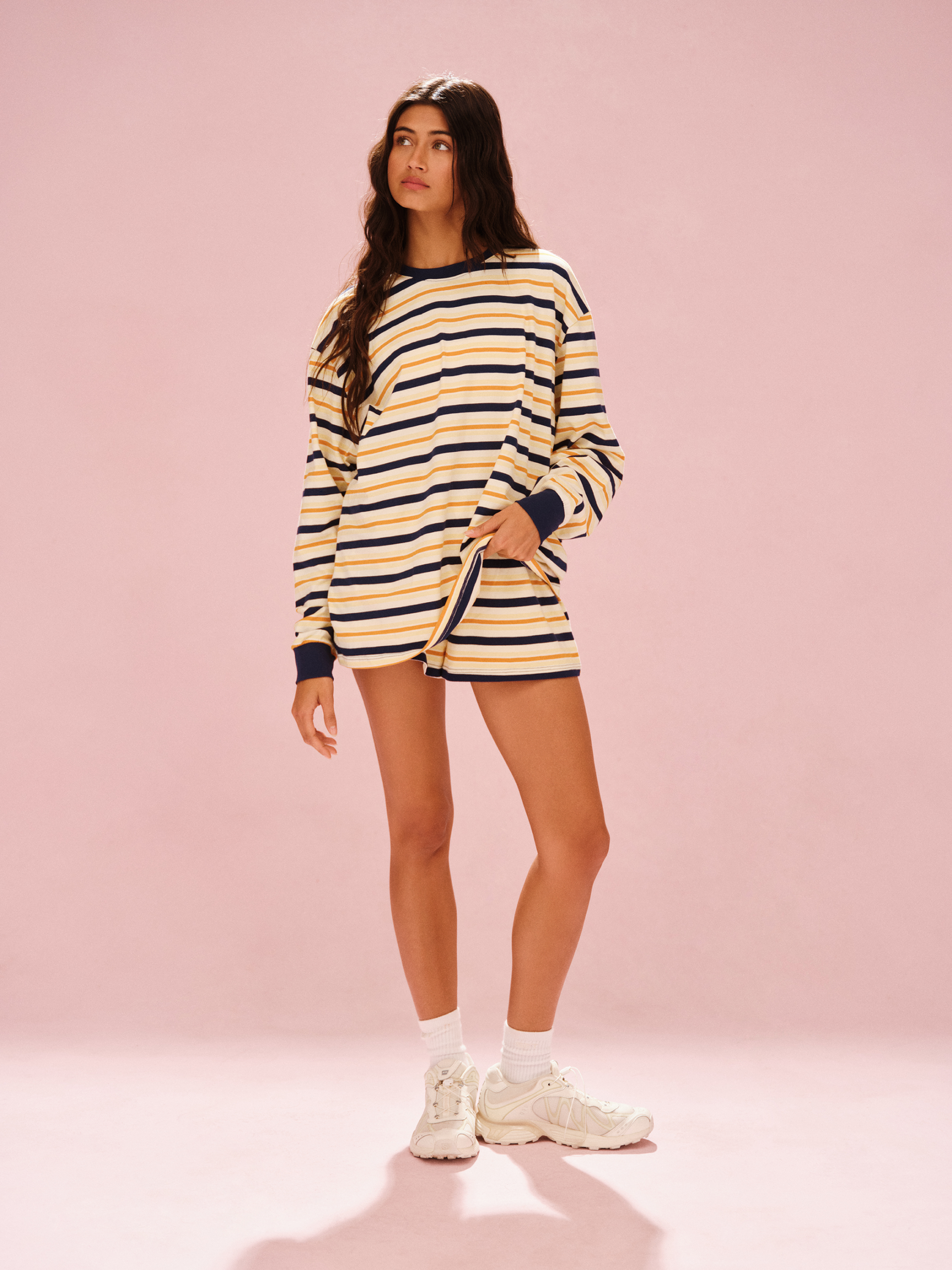CLASSIC COTTON DAILY STRIPE CUFFED LONG SLEEVE - MELON - Image 2