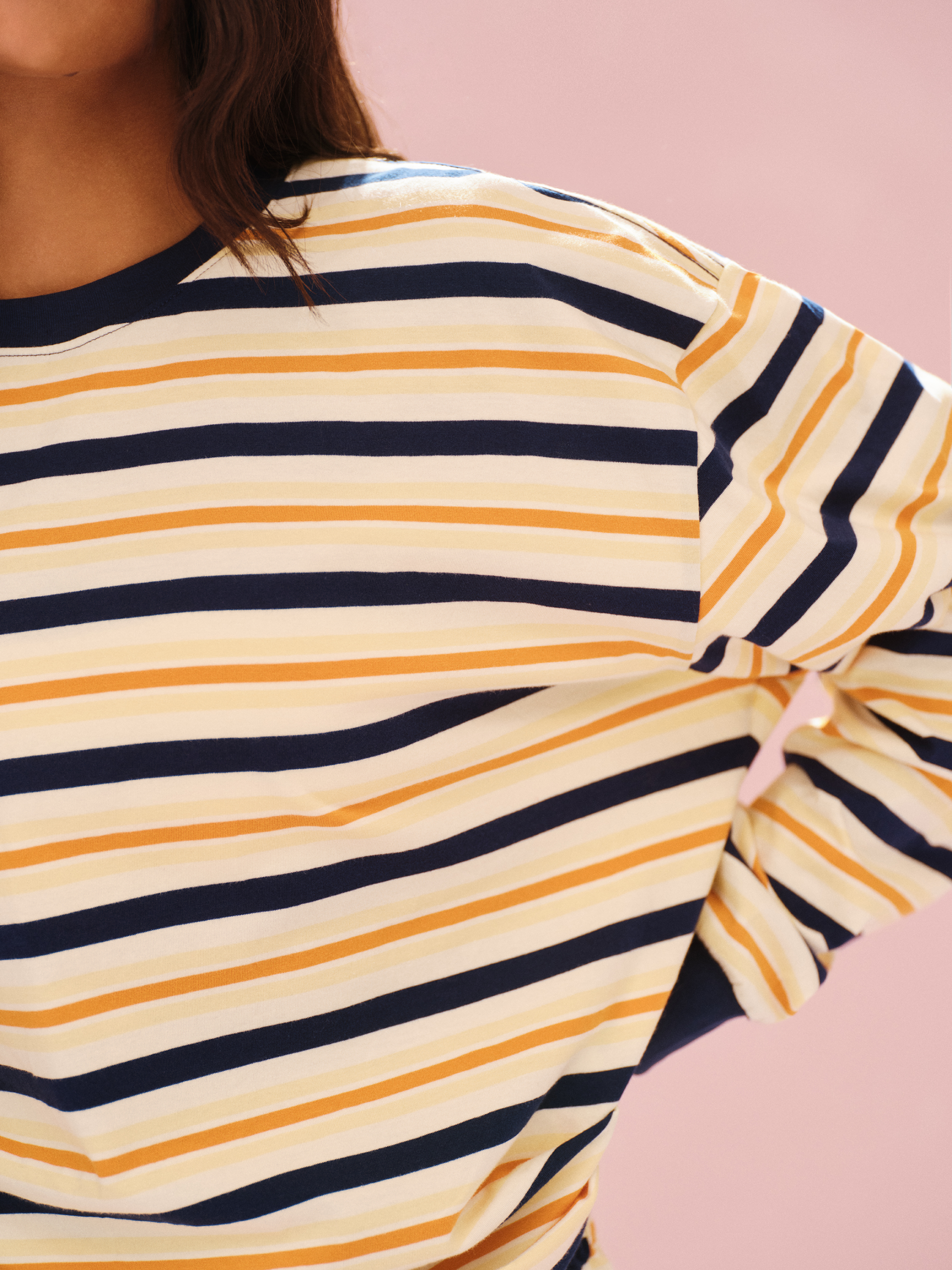 CLASSIC COTTON DAILY STRIPE CUFFED LONG SLEEVE - MELON - Image 5