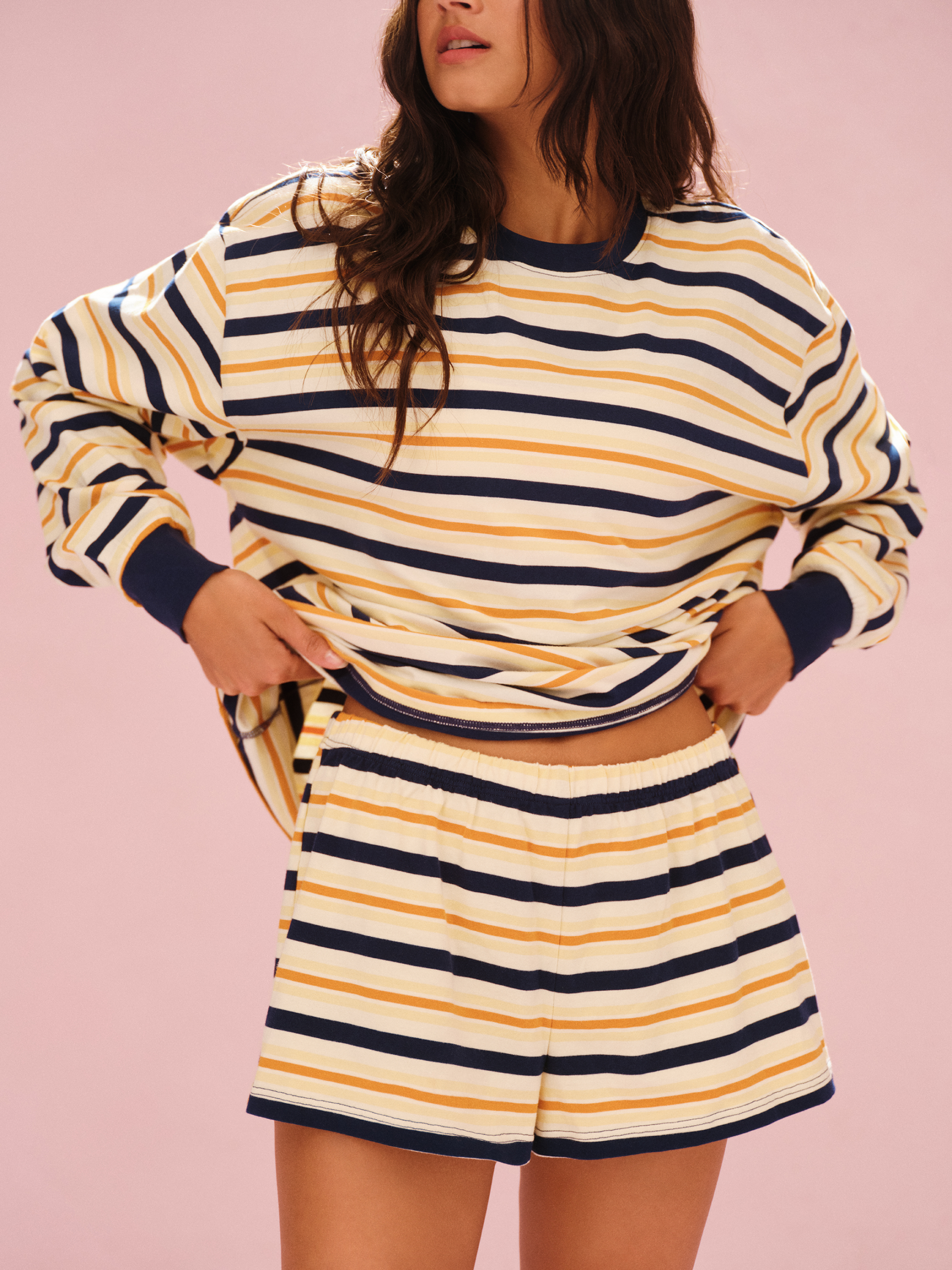 HEAVY COTTON EASY STRIPE SHORTS - MELON